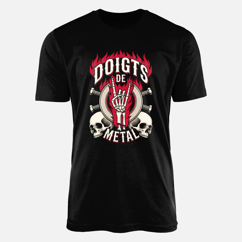 Magliette: Mano scheletro heavy metal e teschi