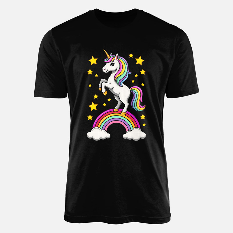 Magliette: Unicorno su arcobaleno e stelle