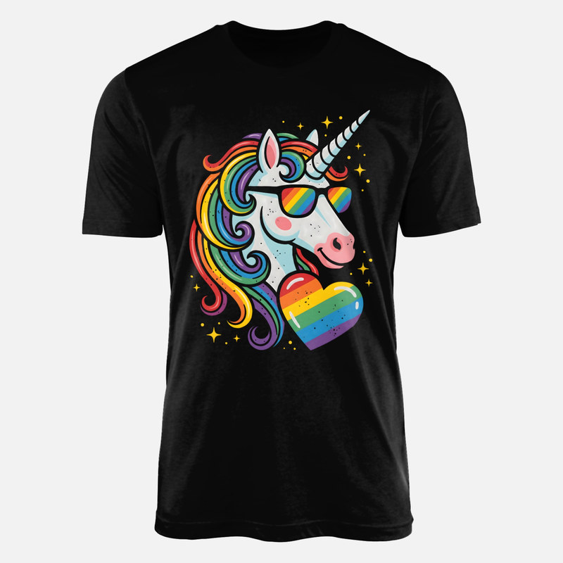 Magliette: Unicorno con occhiali e cuore arcobaleno