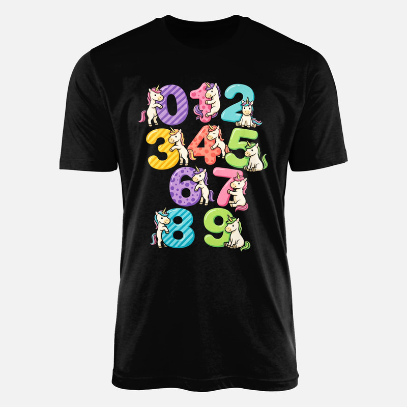 Magliette: Numeri da 0 a 9 con unicorni colorati