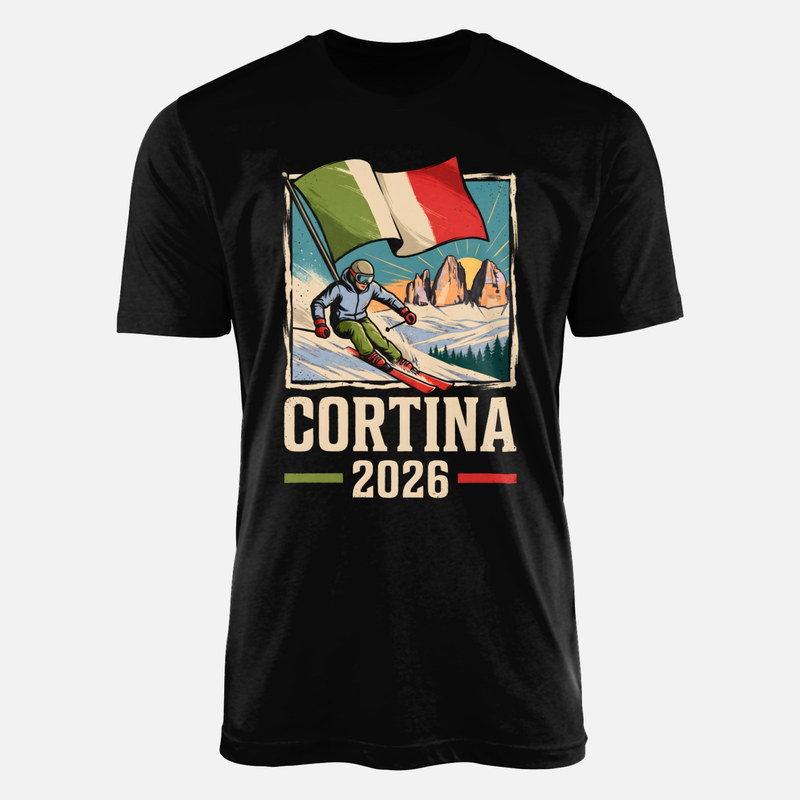 Magliette: Cortina 2026 sciatore e Dolomiti