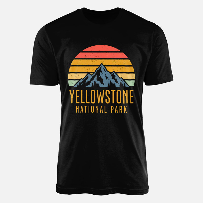 Magliette: Yellowstone con montagne e sole retr&ograve;