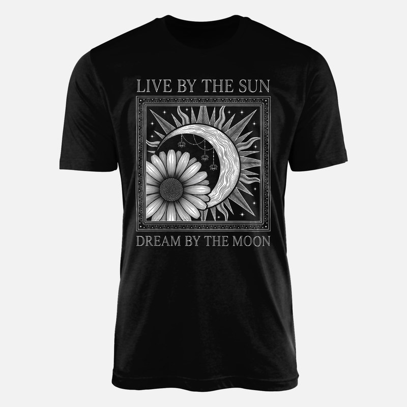 Magliette: Sole e luna con frase Live by the sun