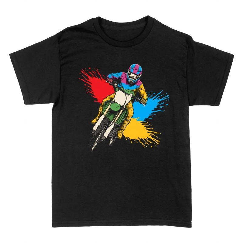 Magliette: Pilota motocross con schizzi di colore