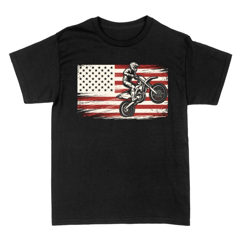 Magliette: Motocross con bandiera americana vintage