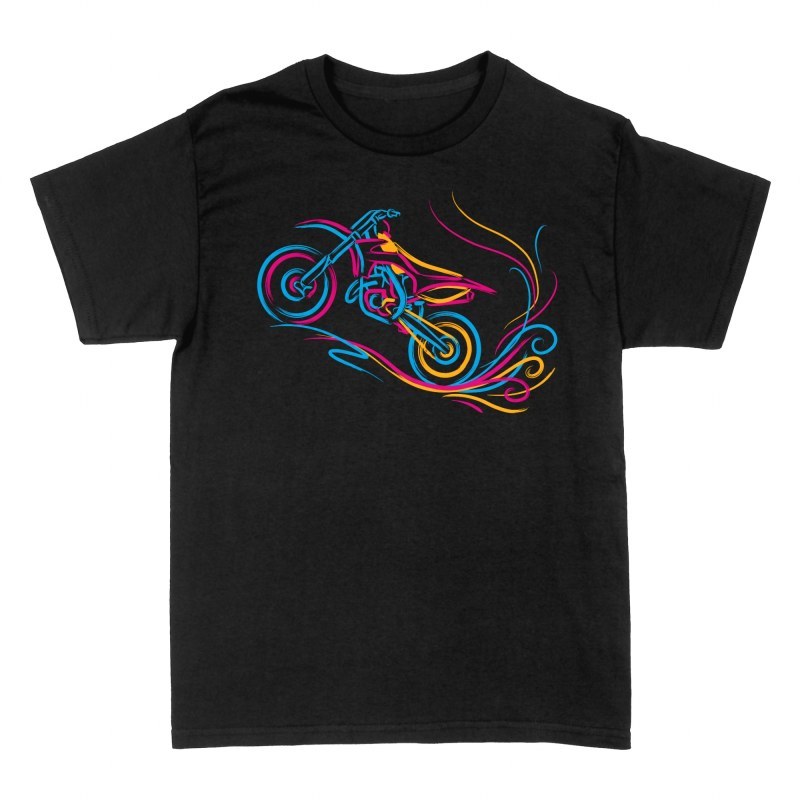 Magliette: Moto da cross neon con tratti fluidi