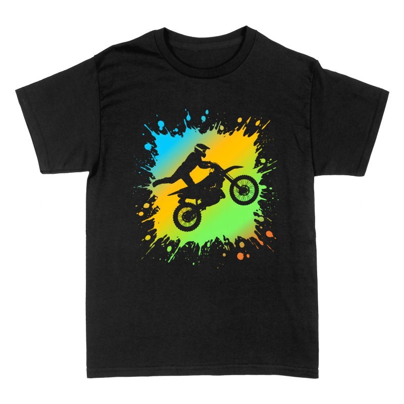 Magliette: Silouette motocross con schizzi di colore