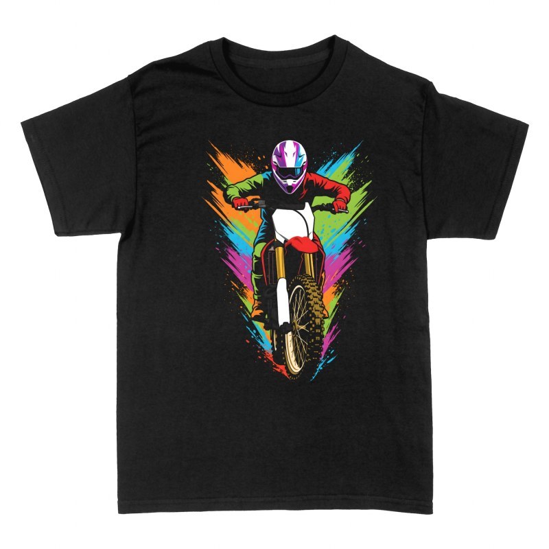 Magliette: Pilota di motocross con schizzi colorati