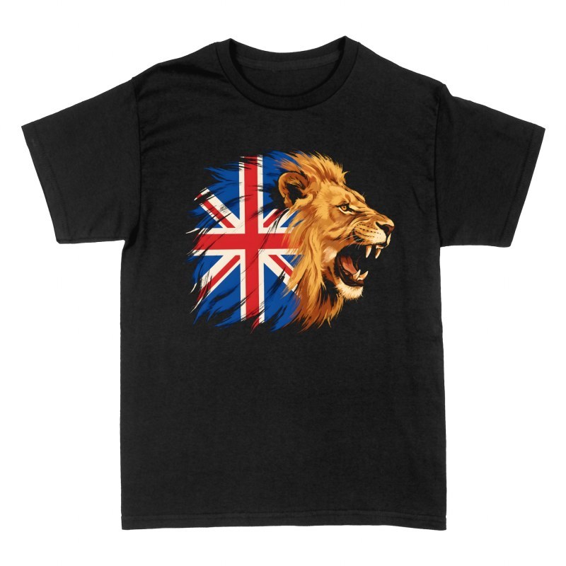 Magliette: Leone britannico con bandiera Union Jack