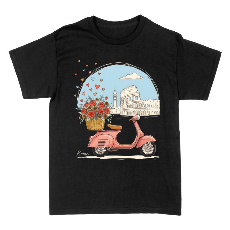 Magliette: Scooter vintage a Roma con fiori