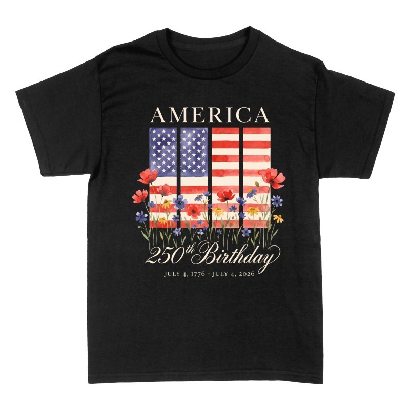 Magliette: 250&deg; anniversario America con fiori acquerello