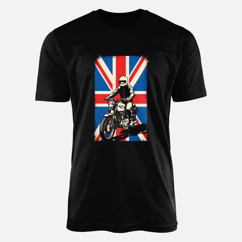 Magliette: Motociclista classico con bandiera britannica