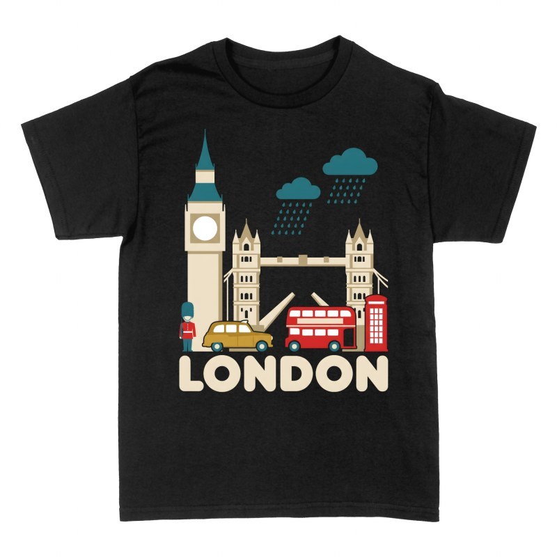 Magliette: Icone classiche di Londra e pioggia