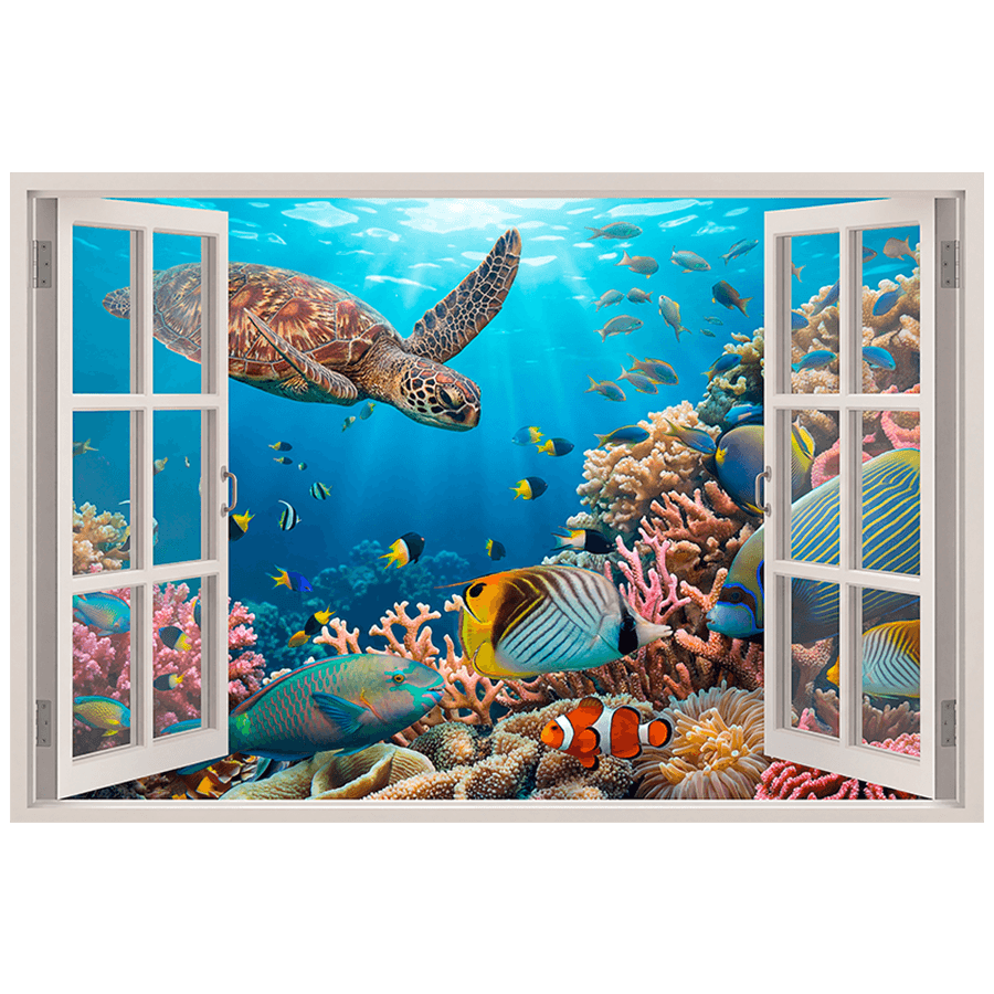 Adesivi Murali: Finestra Mondo Sottomarino Tropicale