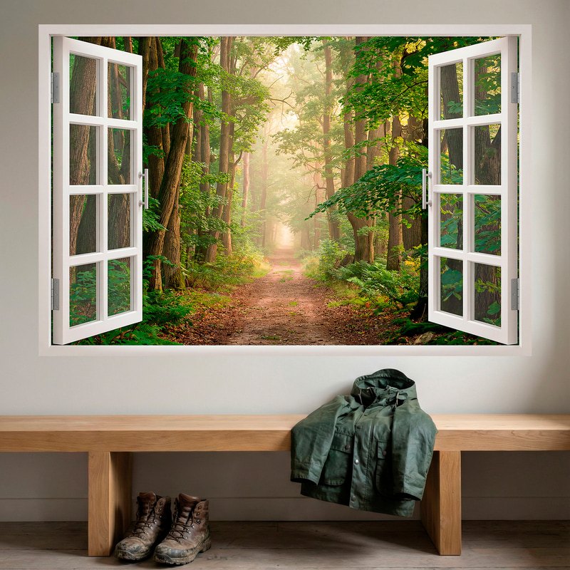 Adesivi Murali: Finestra Sentiero nel Bosco