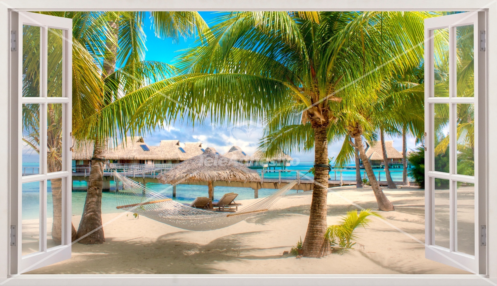 Adesivi Murali: Panoramica amaca sulla spiaggia