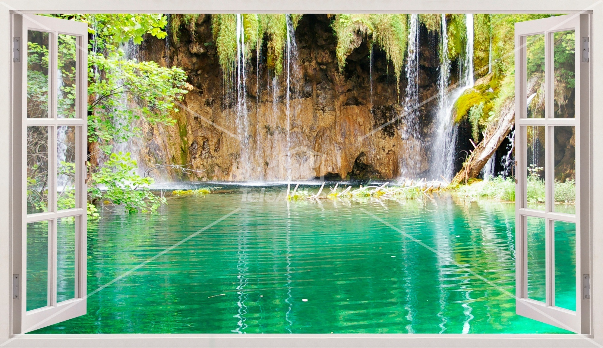 Adesivi Murali: Panoramica lago e una cascata