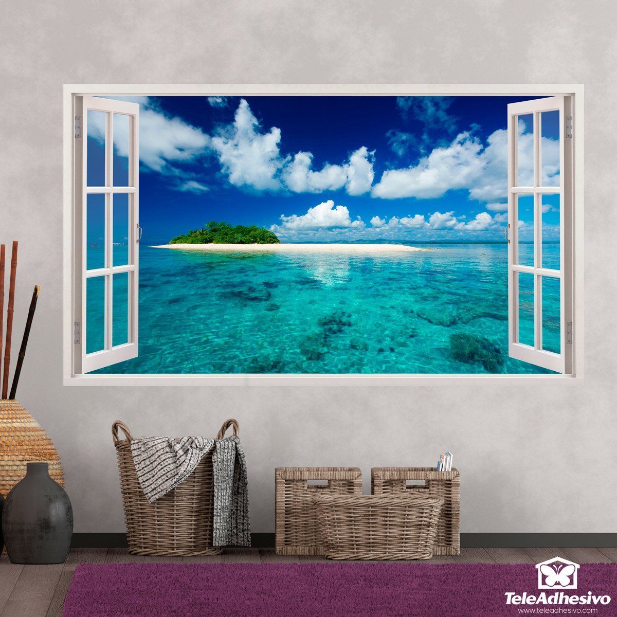 Adesivi Murali: Panoramica mare e isola dei Caraibi