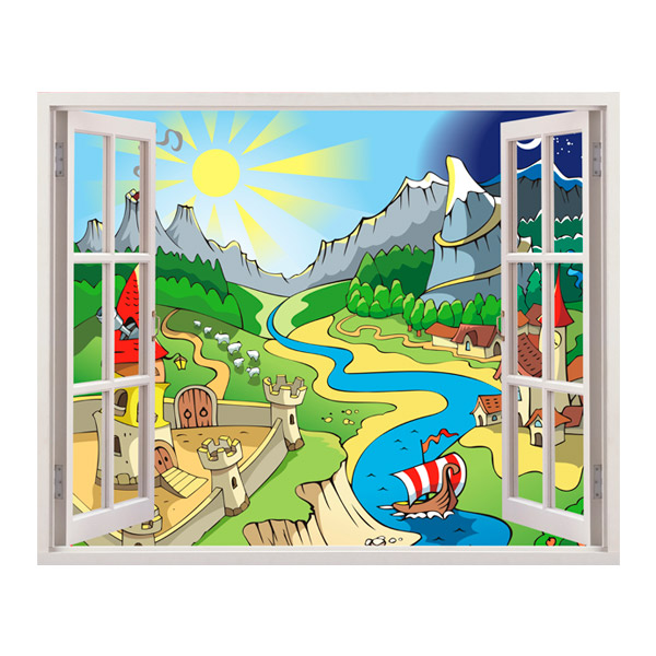 Adesivi per Bambini: Finestra una valle di avventure