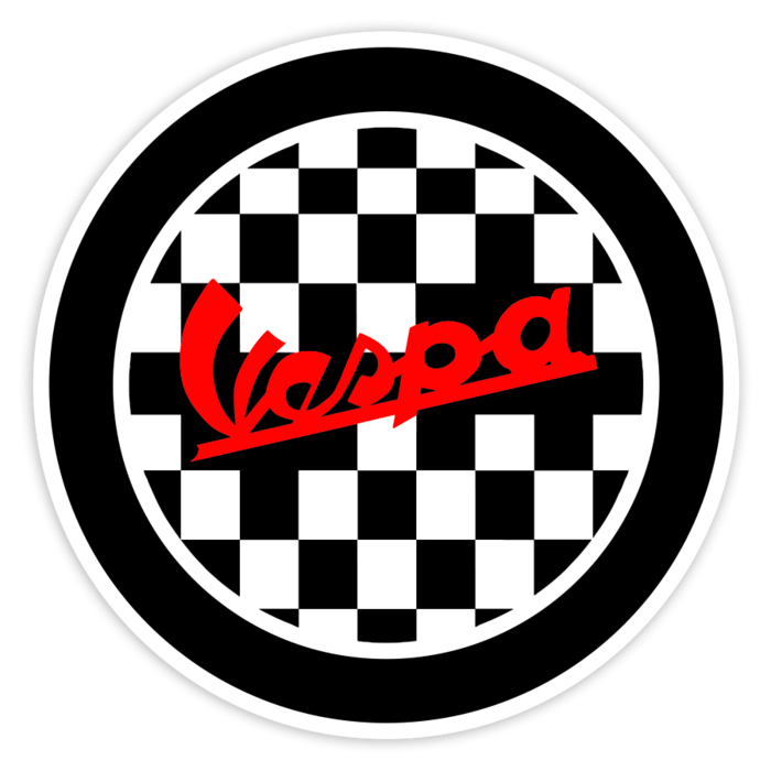 Adesivi per Auto e Moto: Vespa Racing con Sfondo a Scacchi