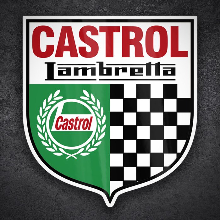 Adesivi per Auto e Moto: Stemma Lambretta Castrol con Scacchiera Racing