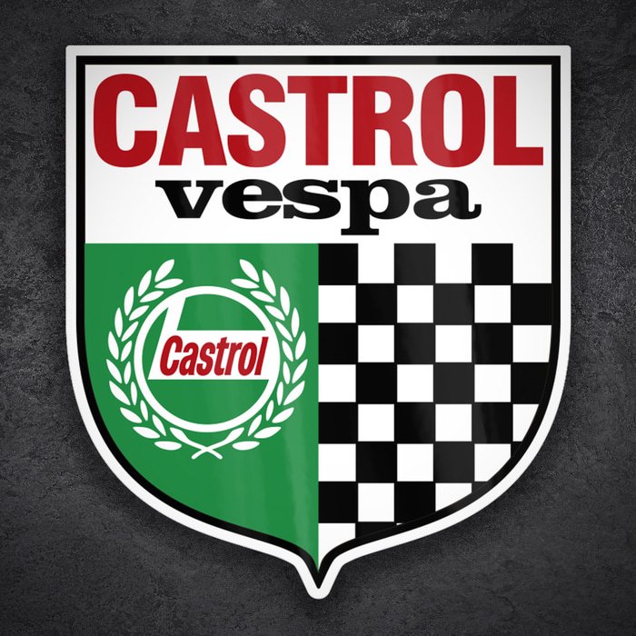 Adesivi per Auto e Moto: Stemma Vespa Castrol con Scacchiera Racing