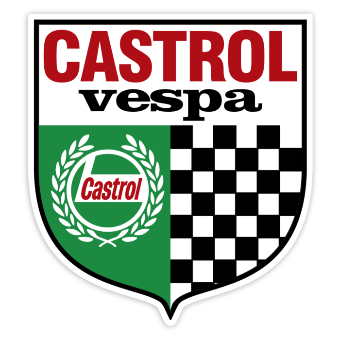 Adesivi per Auto e Moto: Stemma Vespa Castrol con Scacchiera Racing