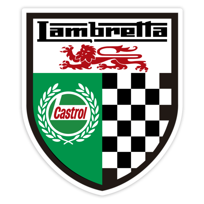 Adesivi per Auto e Moto: Stemma Lambretta Castrol con Leone Inglese e Bandi