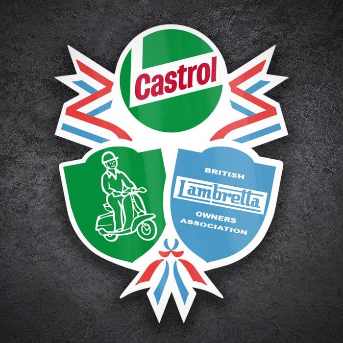 Adesivi per Auto e Moto: Stemma Vintage Lambretta Castrol Stile Britannico