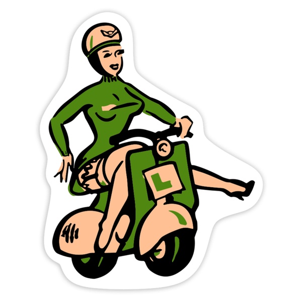 Adesivi per Auto e Moto: Ragazza Retrò su Vespa Verde