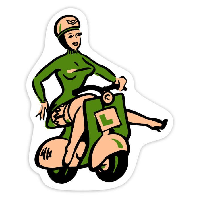 Adesivi per Auto e Moto: Ragazza Retrò su Vespa Verde