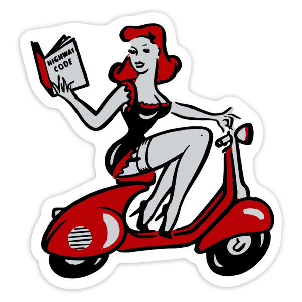 Adesivi per Auto e Moto: Pin Up Rossa su Vespa