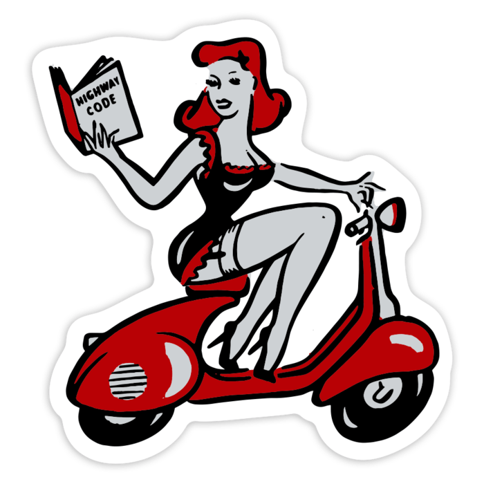 Adesivi per Auto e Moto: Pin Up Rossa su Vespa