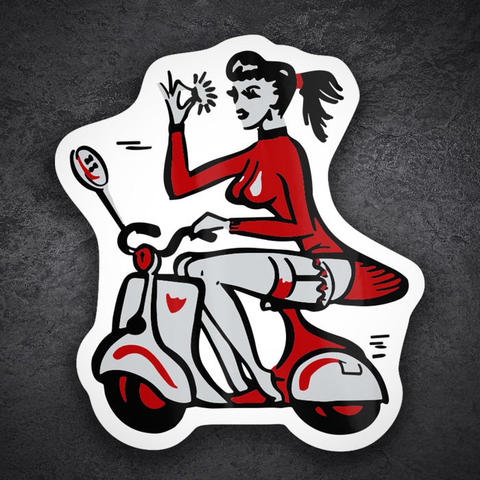 Adesivi per Auto e Moto: Ragazza su Vespa con Gesto OK