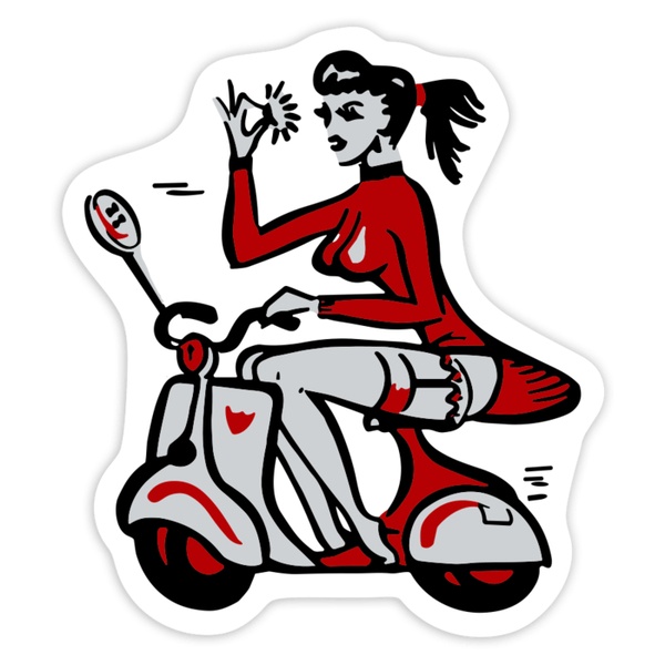 Adesivi per Auto e Moto: Ragazza su Vespa con Gesto OK