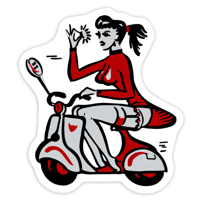 Adesivi per Auto e Moto: Ragazza su Vespa con Gesto OK