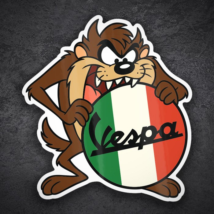 Adesivi per Auto e Moto: Taz con Vespa e bandiera italiana