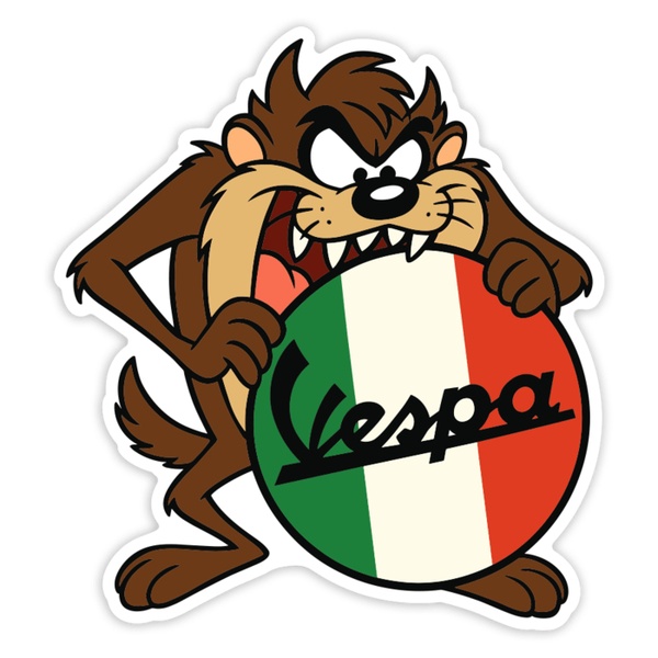 Adesivi per Auto e Moto: Taz con Vespa e bandiera italiana