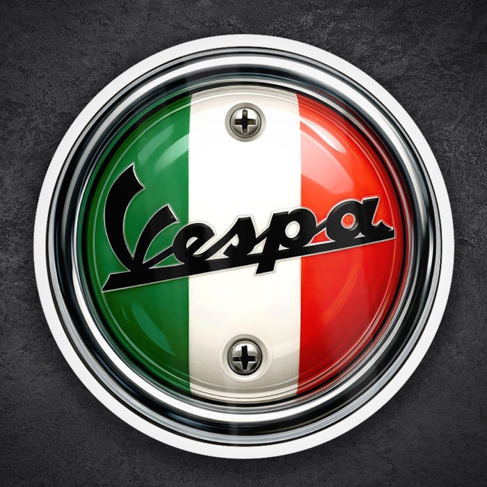Adesivi per Auto e Moto: Emblema Vespa bandiera Italia viti cromate