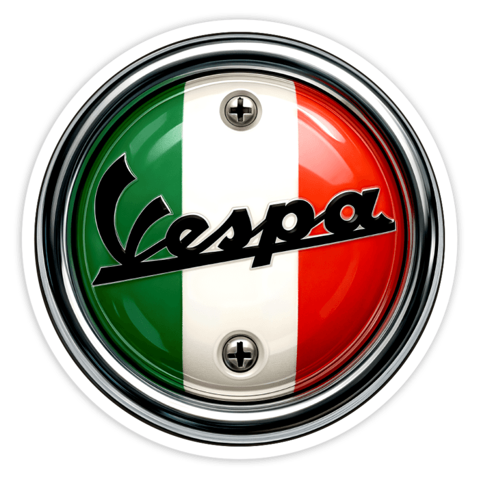 Adesivi per Auto e Moto: Emblema Vespa bandiera Italia viti cromate