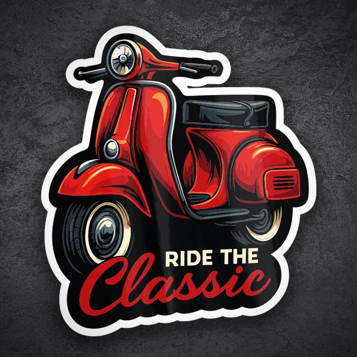 Adesivi per Auto e Moto: Vespa Classica Rossa Ride the Classic