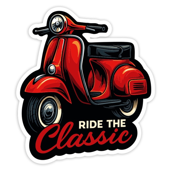Adesivi per Auto e Moto: Vespa Classica Rossa Ride the Classic