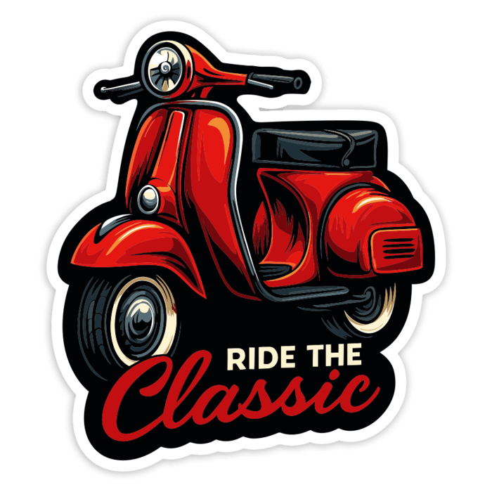 Adesivi per Auto e Moto: Vespa Classica Rossa Ride the Classic