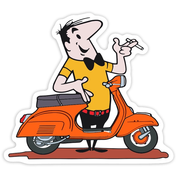 Adesivi per Auto e Moto: Uomo con Vespa Arancione Stile Cartoon
