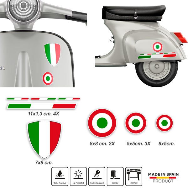 Adesivi per Auto e Moto: Vespa Italia Bandiere