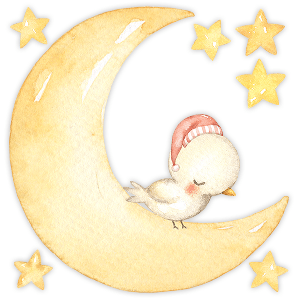 Adesivi per Bambini: Uccello che dorme sulla luna
