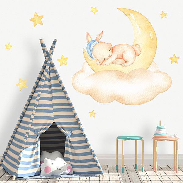 Adesivi per Bambini: Il coniglio dorme sulla luna