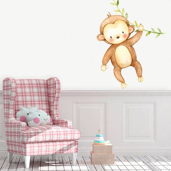 Adesivi per Bambini: Scimmia con ramo in acquerello