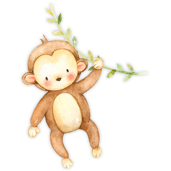 Adesivi per Bambini: Scimmia con ramo in acquerello