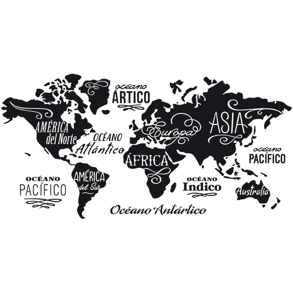 Adesivi per camper: Mappa del Mondo in spagnolo, Oceani e Continenti